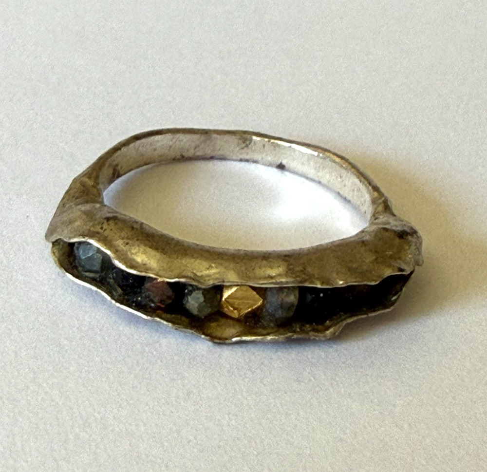MASHKA Papyrus Pod Ring Sz 6 Pyrite Onyx Labradoride Sterling Silver